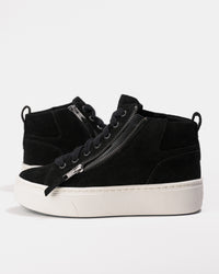 Zip detail of the Women's Aetrex Gianna Arch Support Platform Sneaker in Black Suede Leather