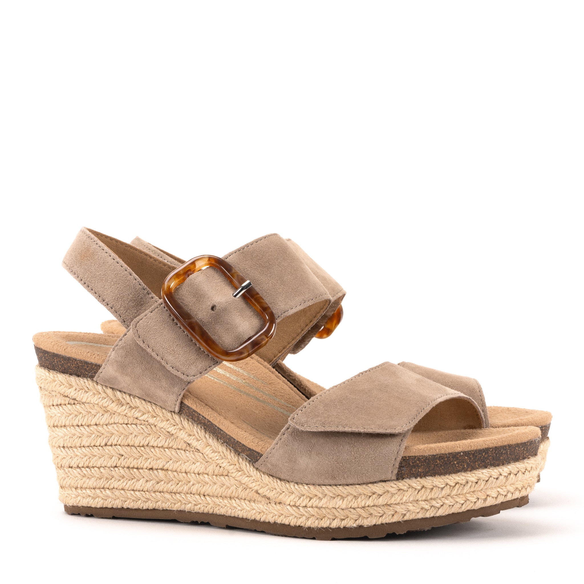 BCBGMAXAZRIA Taupe Suede Silver Leather Front Wedge Heel  BCBG Teaven Taupe Suede Wedges main image 1