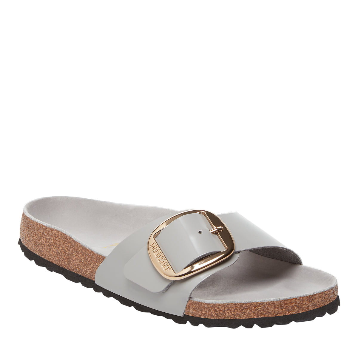 Birkenstock Madrid Big Buckle in Stone Coin Gray Natural High-Shine Leather Patent