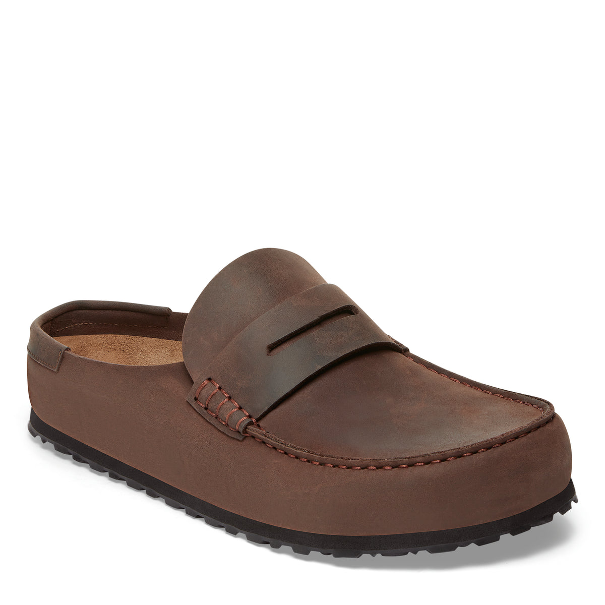 Brown leather clog shoe on a white background
Birkenstock Naples Clog Wrapped in Habana Oiled Leather