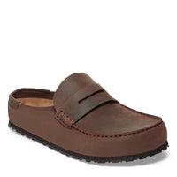 Brown leather clog shoe on a white background
Birkenstock Naples Clog Wrapped in Habana Oiled Leather