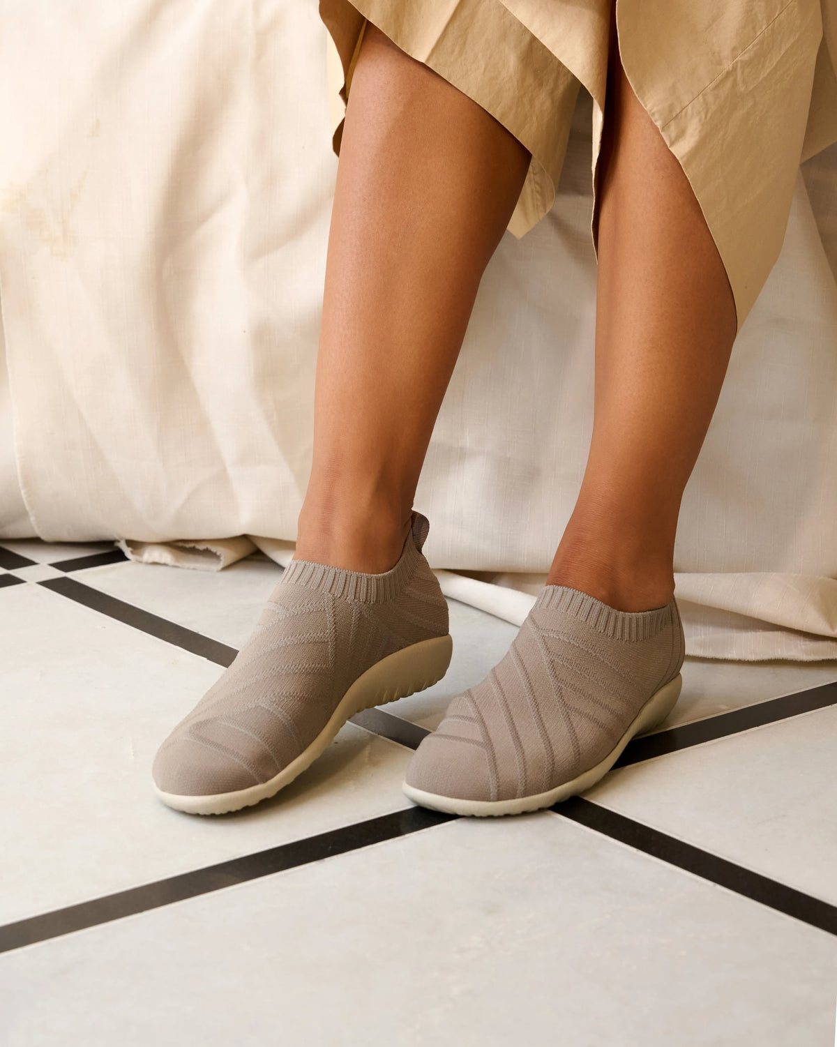Women's Naot Okahu Slip-On Sneaker in Taupe Knit with Koru Vegan Footbed