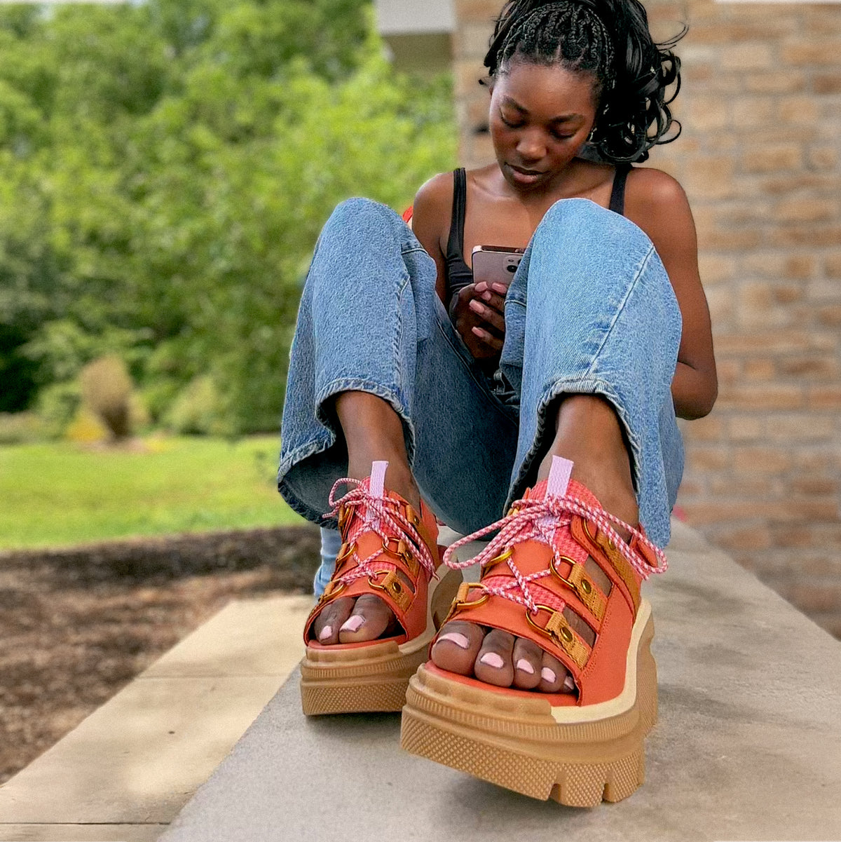 Women's SOREL Rein™ CB Lace Platform Sandal in Tuscan/Gum 16 Leather