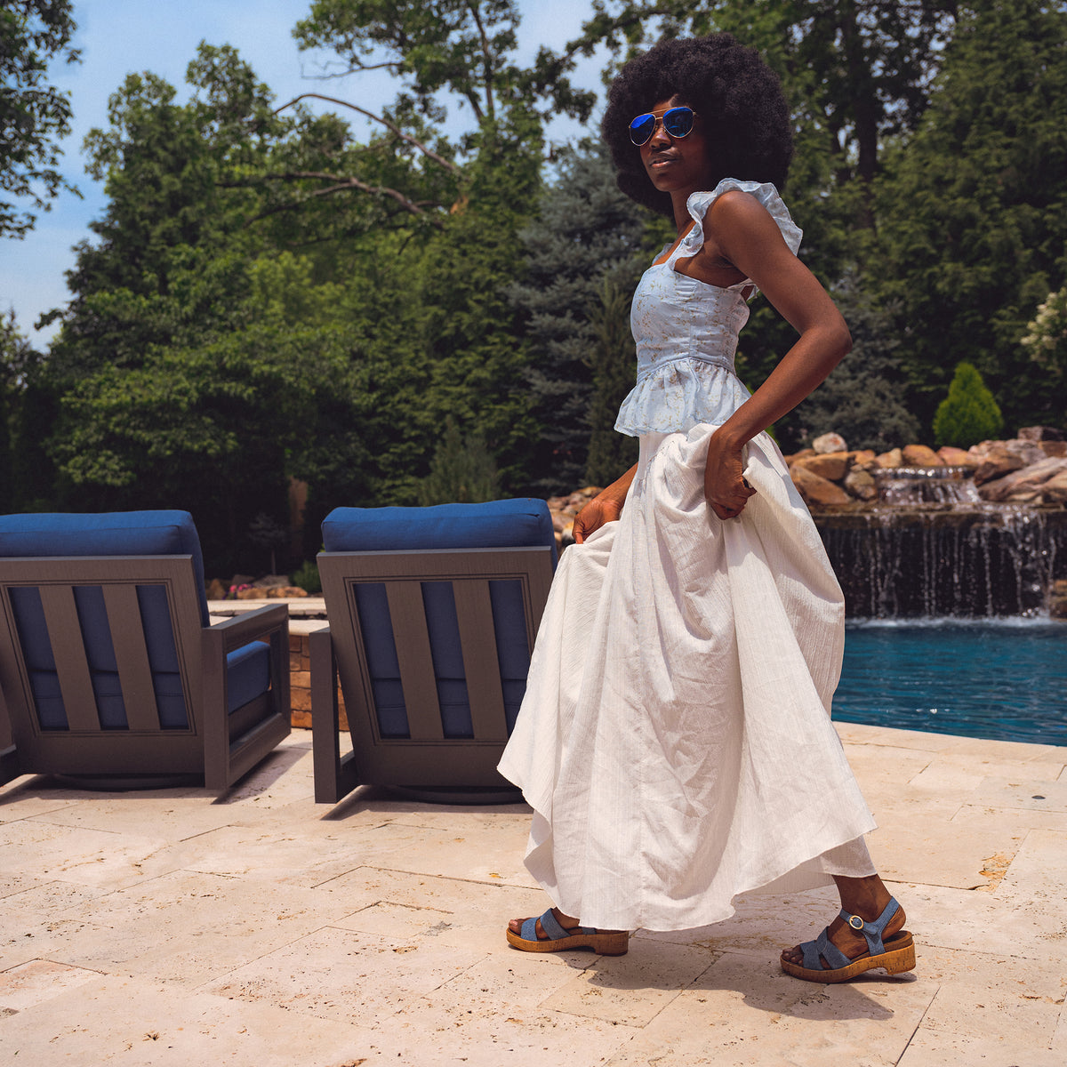 Women's Sofft Capri Sandal in Blue Denim Print Italian Suede