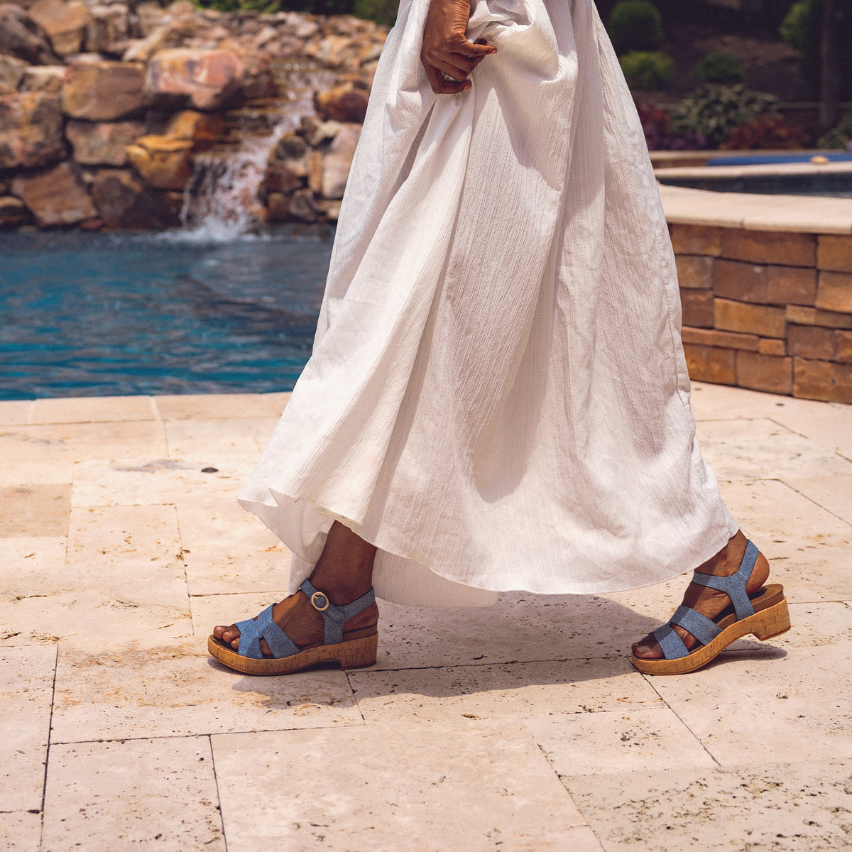 Women's Sofft Capri Sandal in Blue Denim Print Italian Suede