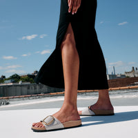 Birkenstock Madrid Big Buckle in Stone Coin Gray Natural High-Shine Leather Patent