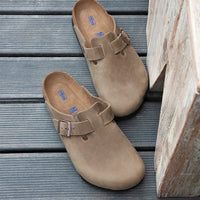 Birkenstock Boston Soft clog in Tobacco Oiled Leather, featuring an adjustable strap and soft footbed.