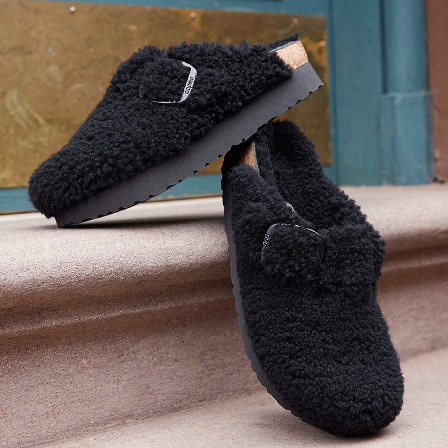 Birkenstock Boston Teddy Shearling – Black | Plaza Shoe Store