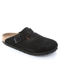 Birkenstock Boston Soft clog in Black Suede, featuring premium suede leather for all-day comfort. Classic slip-on style with soft footbed support, ideal for casual wear, gardening, or daily errands. Durable, lightweight, and built for long-lasting use, perfect for men and women seeking comfort and trendiness in footwear.