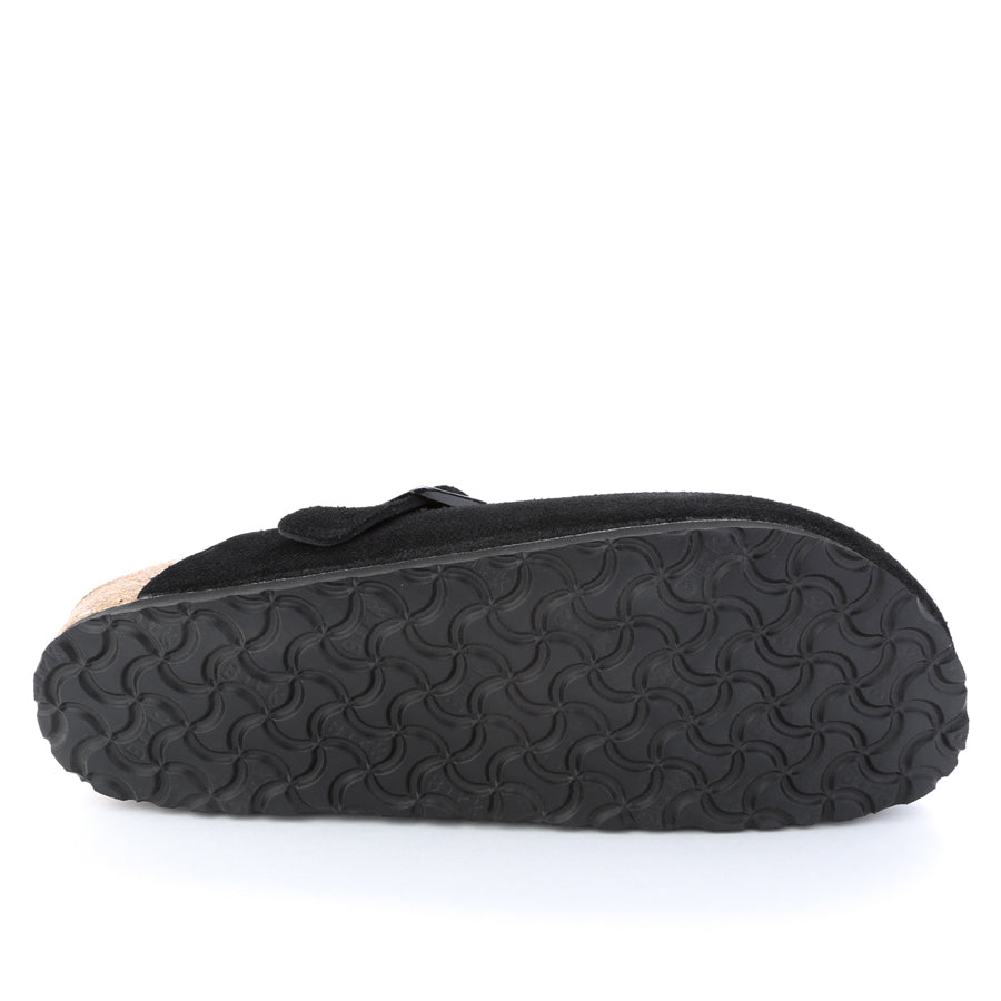 Birkenstock Boston Soft clog in Black Suede, featuring premium suede leather for all-day comfort. Classic slip-on style with soft footbed support, ideal for casual wear, gardening, or daily errands. Durable, lightweight, and built for long-lasting use, perfect for men and women seeking comfort and trendiness in footwear.