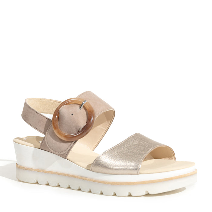 Women's Gabor Buckle Wedge Sandal In Tan/Metal