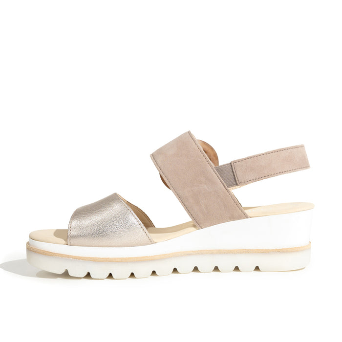 Women's Gabor Buckle Wedge Sandal In Tan/Metal