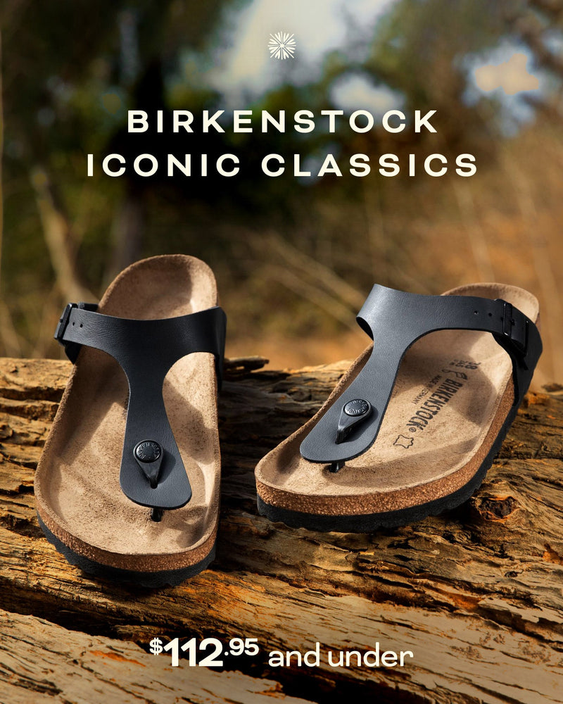 Birkenstock Iconic Classics Collection All Under $112.95, like pictured Black Birkenstock Gizeh sandal in durable Birko-Flor.