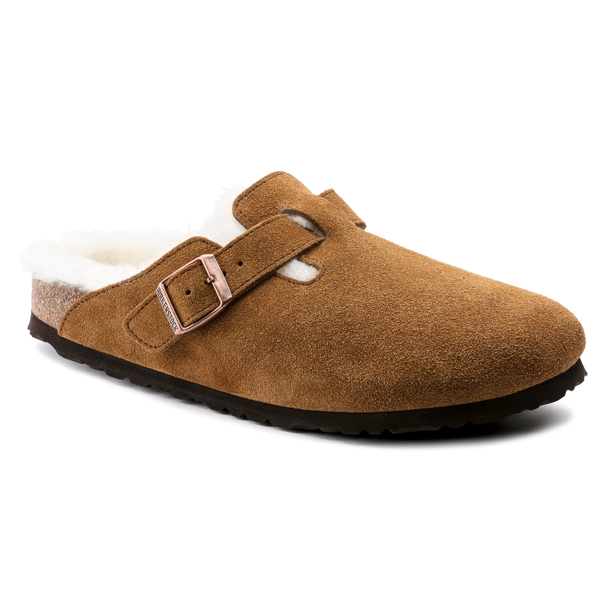 Birkenstock Boston Shearling – Mink Suede | Plaza Shoe Store