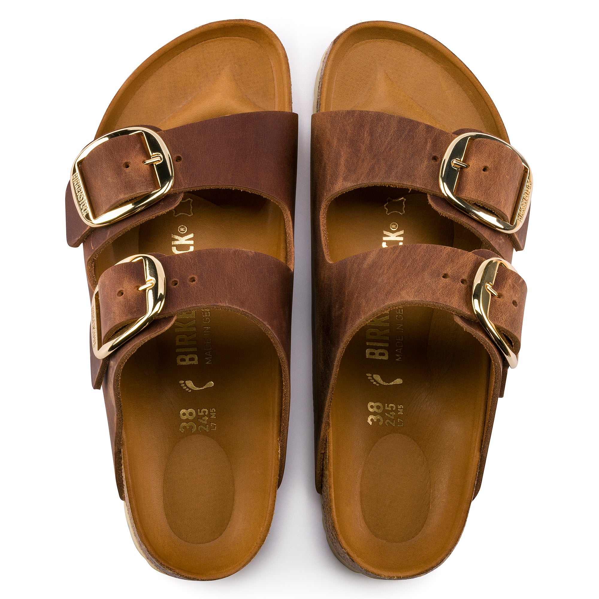 Birkenstock Arizona Big Buckle Sandal in Cognac Oiled Leather
