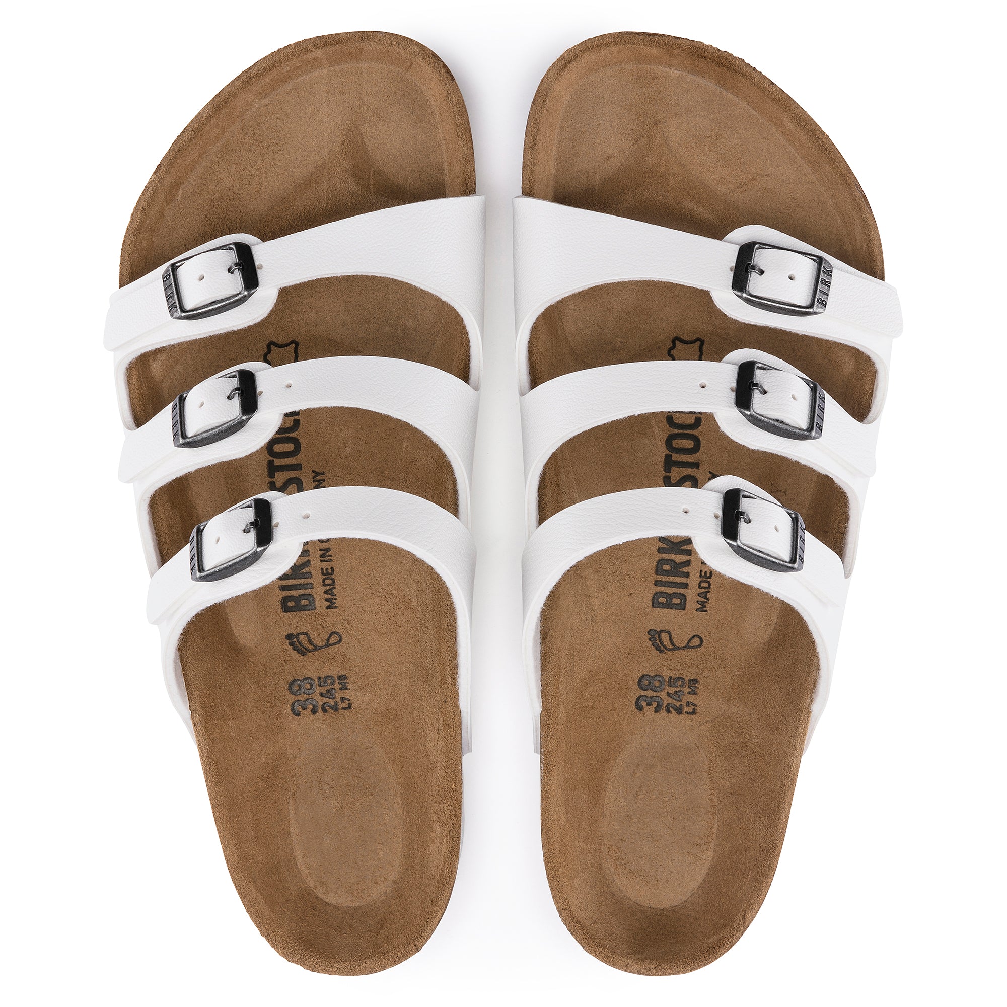 Birkenstock Florida Three-Strap Sandal in White Birko-Flor – Plaza