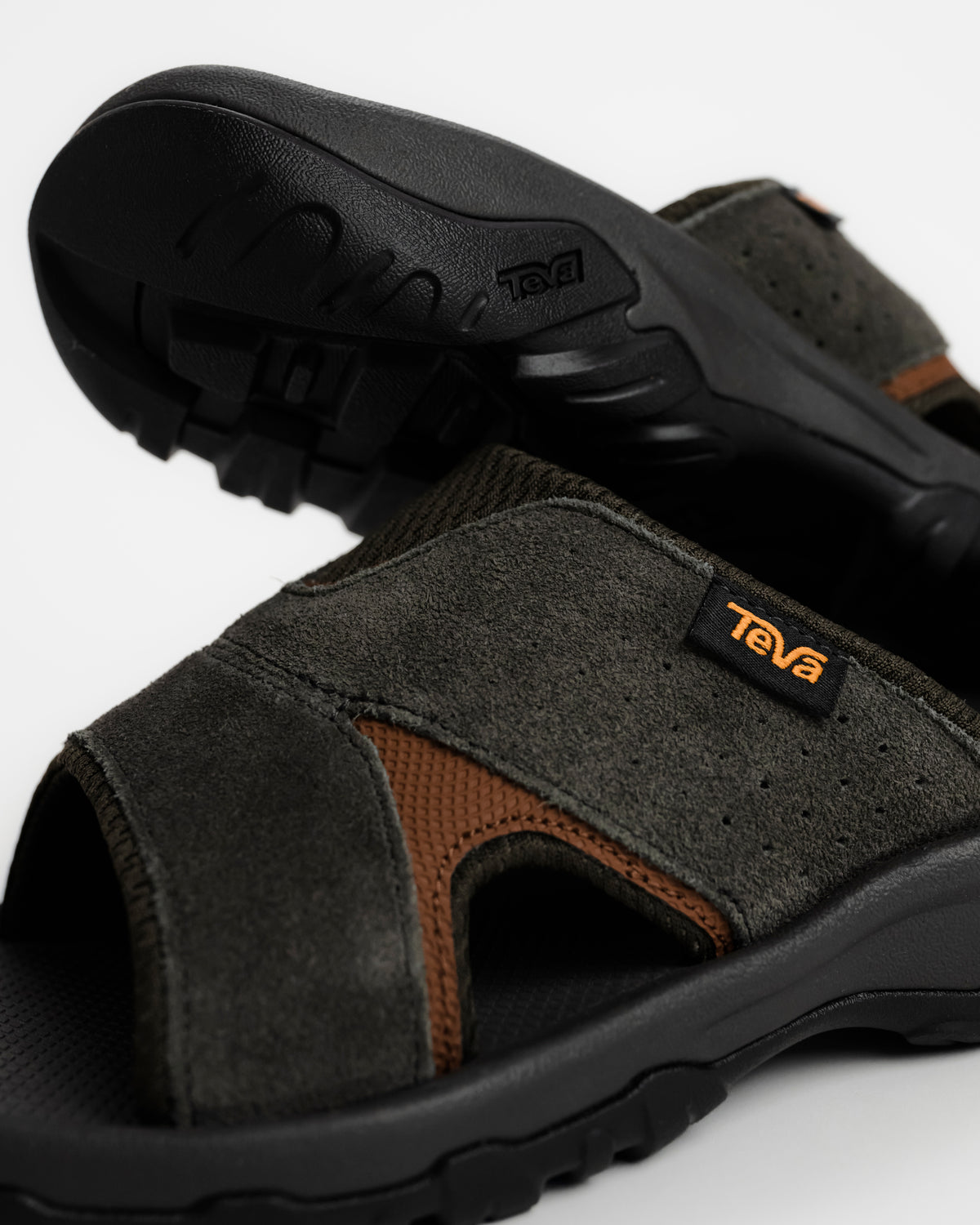 Men's Teva Katavi 2 Slide Leather Sandal - Outdoor Heritage Comfort - Bungee Cord / Gray. Durabrasion Rubber for traction on rugged terrain and long wear.