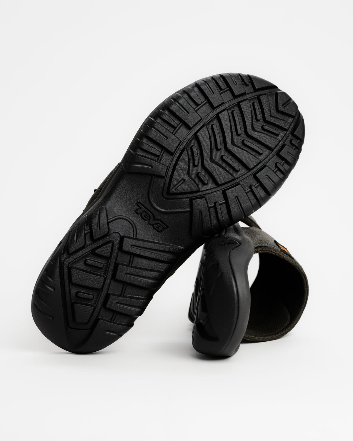 Men's Teva Katavi 2 Slide Leather Sandal - Outdoor Heritage Comfort - Bungee Cord / Gray. Grippy outsole made of Durabrasion Rubber for traction.
