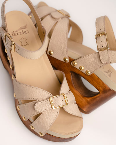 Dansko Alanna Wood Wedge sandal in Vanilla leather 