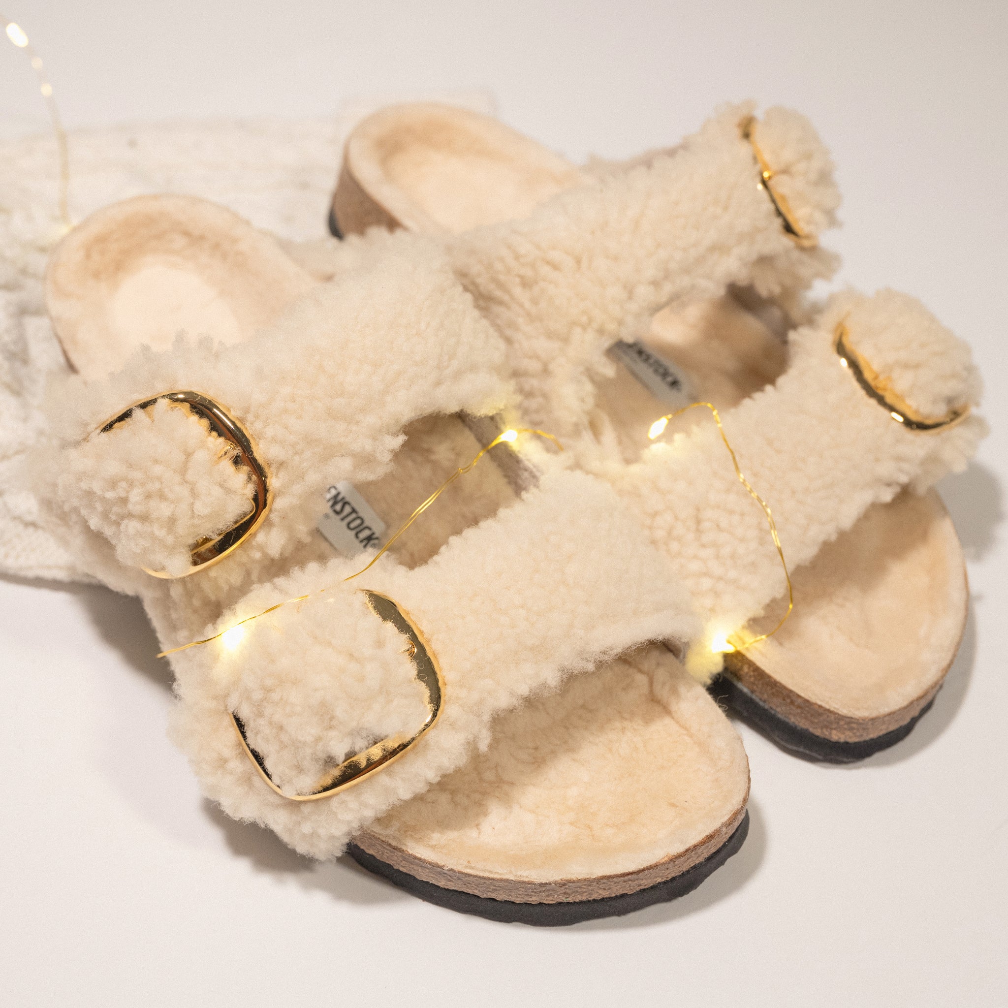 birkenstock arizona big buckle shearling eggshell