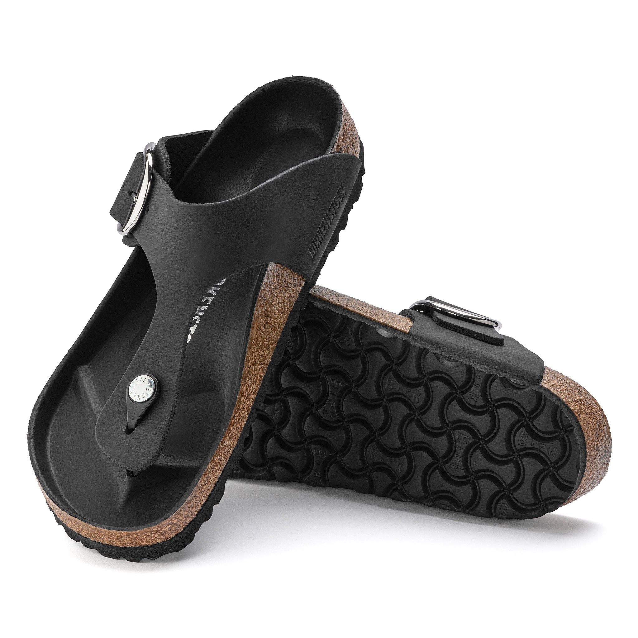 BIRKENSTOCK GIZEH BIG BUCKLE - BLACK - OIL LEATHER – Plaza Shoe Store