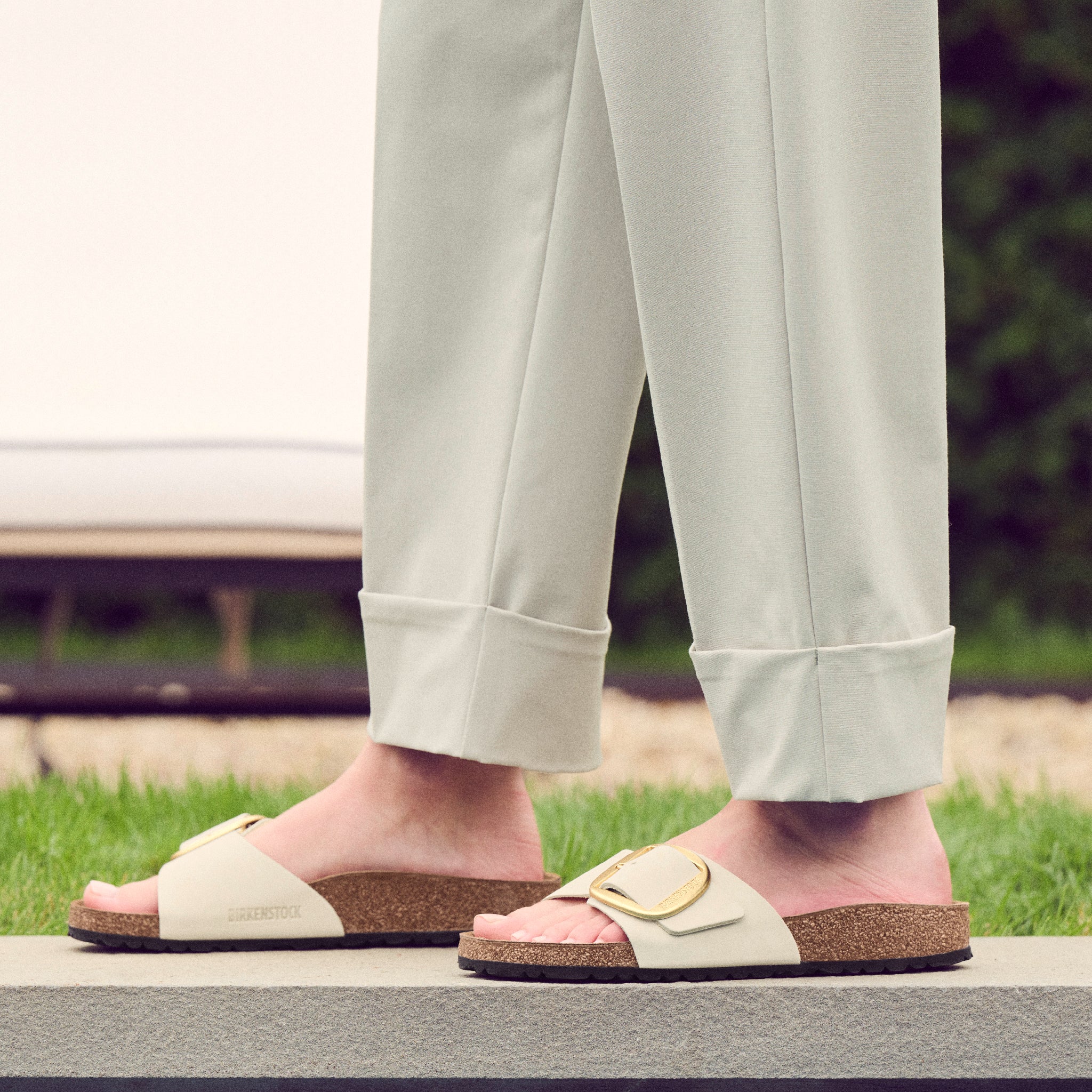 Birkenstock Madrid Big Buckle Slide in Ecru Nubuck Leather – Plaza