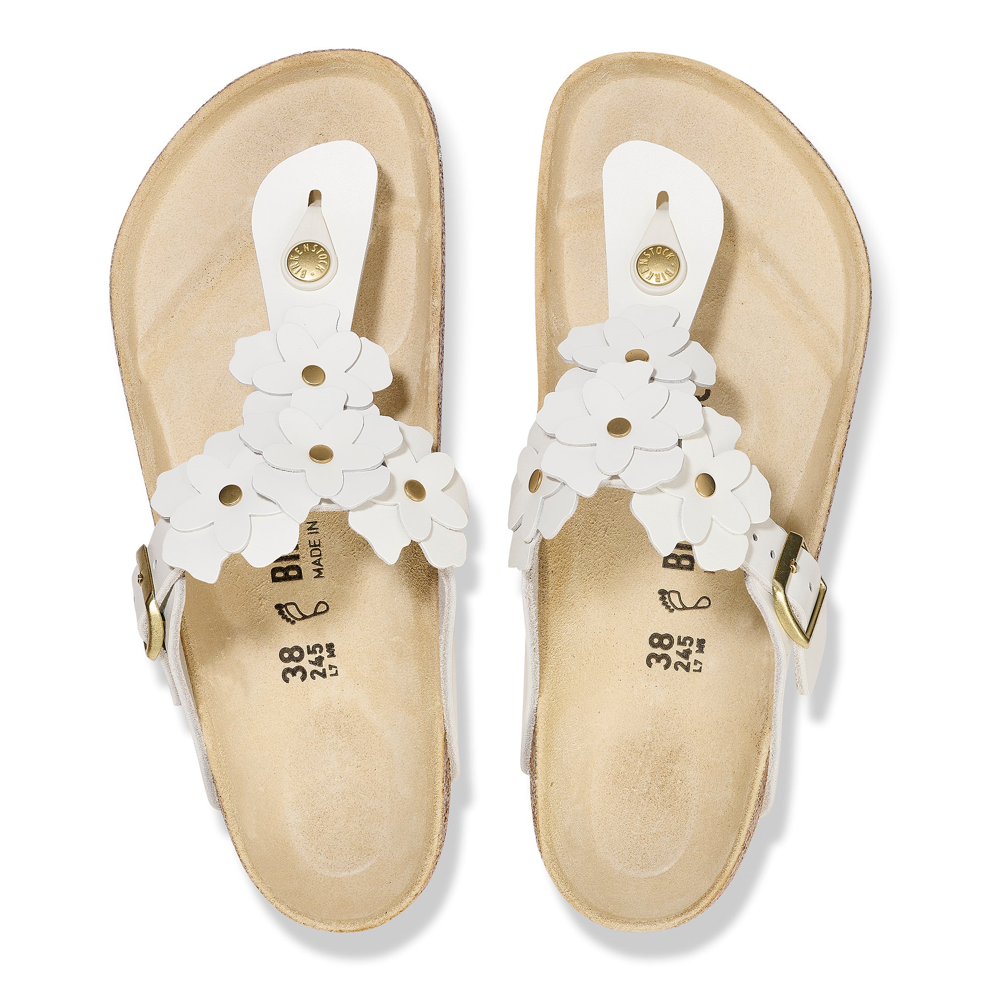 Birkenstock Gizeh Flowers Sandal in White Leather – Plaza Shoe Store