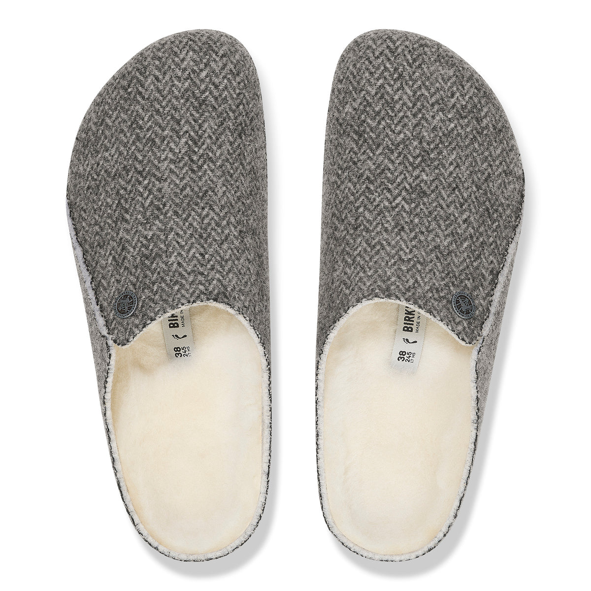 overhead view of the Birkenstock Zermatt Shearling Slipper in Herringbone Gray Wool Felt