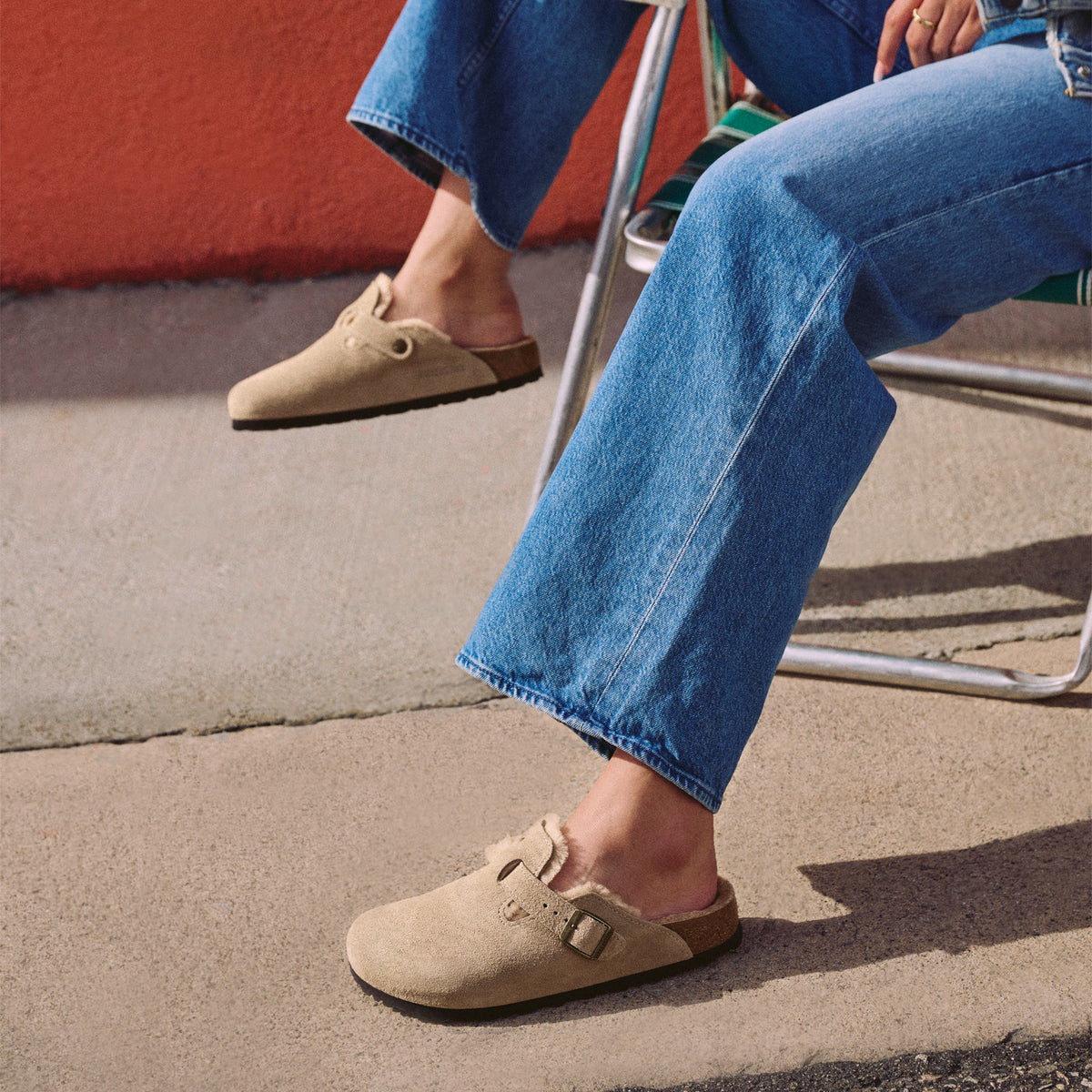 Women's Birkenstock Boston Shearling Taupe Suede Clog