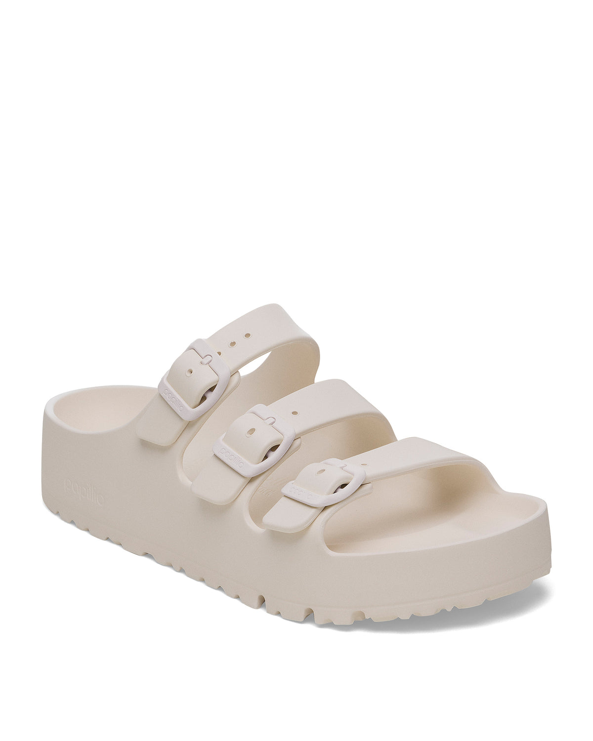 Birkenstock EVA Florida Flex Platform Sandal in Eggshell with three straps on a white background