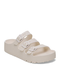 Birkenstock EVA Florida Flex Platform Sandal in Eggshell with three straps on a white background