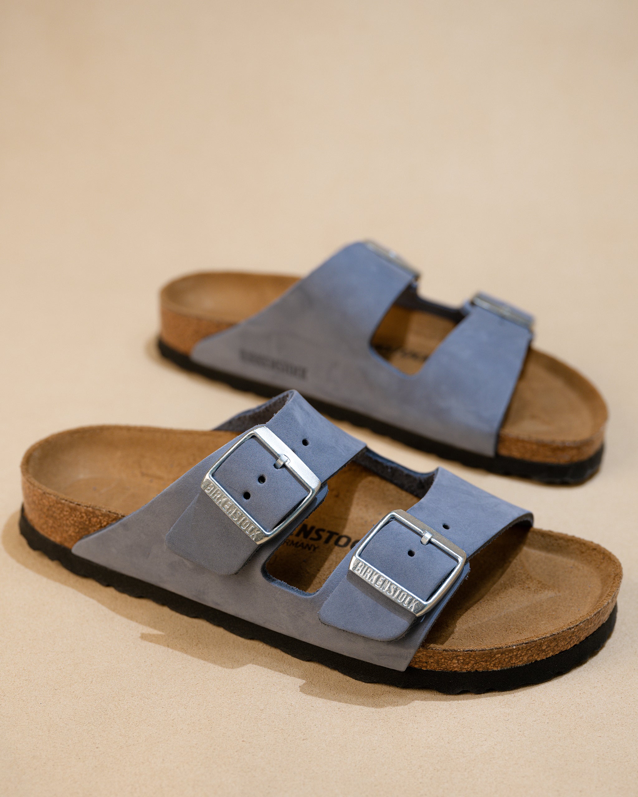 Birkenstock Arizona Sandal in Stone Blue Nubuck Leather – Plaza