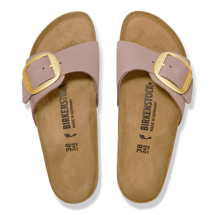 Birkenstock Madrid Big Buckle Slide in Faded Purple Nubuck Leather