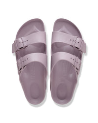 Pair of Birkenstock EVA Arizona Faded Purple two-strap water-ready sandals on a white background