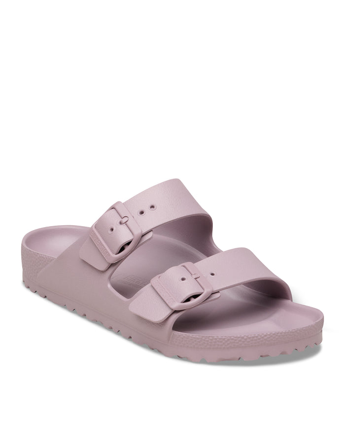 Birkenstock EVA Arizona Faded Purple two-strap water-ready sandal with double strap on a white background