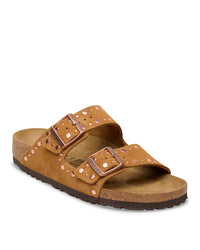 Mink brown sandal with two straps on a white background