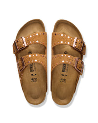 Pair of Mink brown Birkenstock Arizona sandals with double straps on a white background