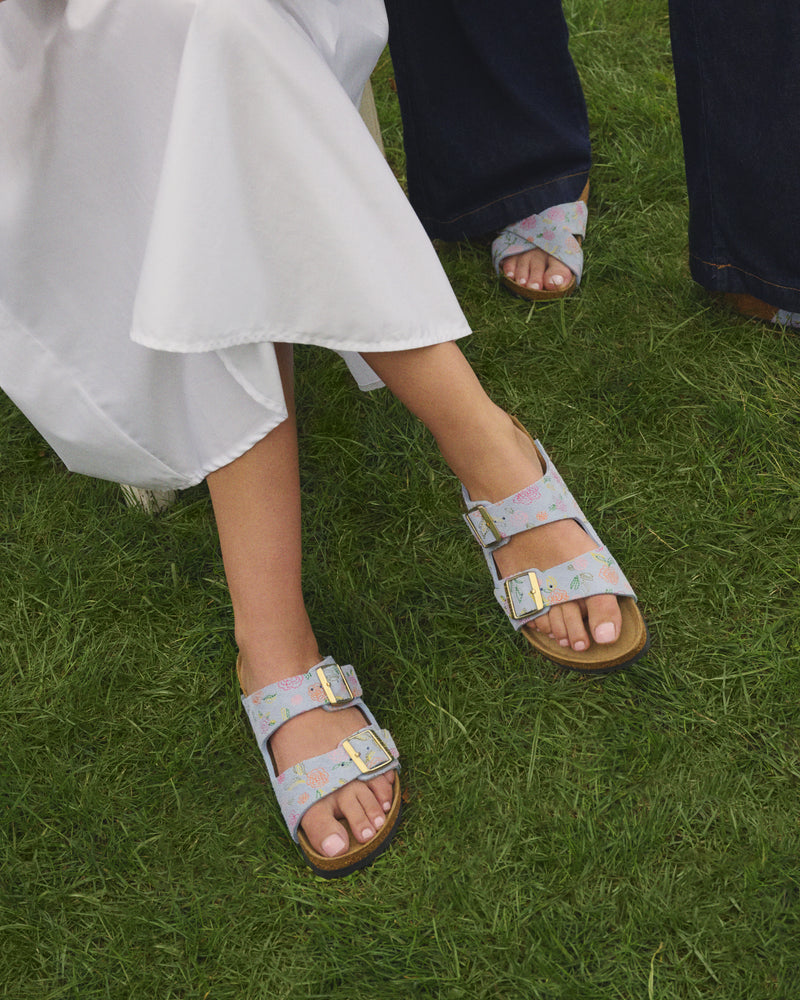 Birkenstock Arizona Suede Leather Women's Flowers Baby Blue / 37 / N Birkenstock Arizona Suede Leather Women's Flowers Baby Blue / 37 / N