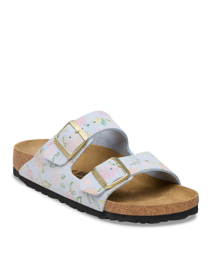 Women’s Birkenstock Arizona Suede Sandal in Baby Blue Flower Print 1031737