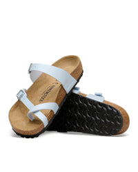 Birkenstock Mayari Birko-Flor Toe-Loop Sandals in Baby Blue

The Birkenstock Mayari is a favorite for those who want a more streamlined, secure feel without the heavy look of a traditional slide. This version features a unique crisscross design and a dedicated toe loop that keeps the sandal perfectly in place while you walk. This feminine crisscross style transitions easily from a morning at the farmer's market to a casual outdoor dinner.