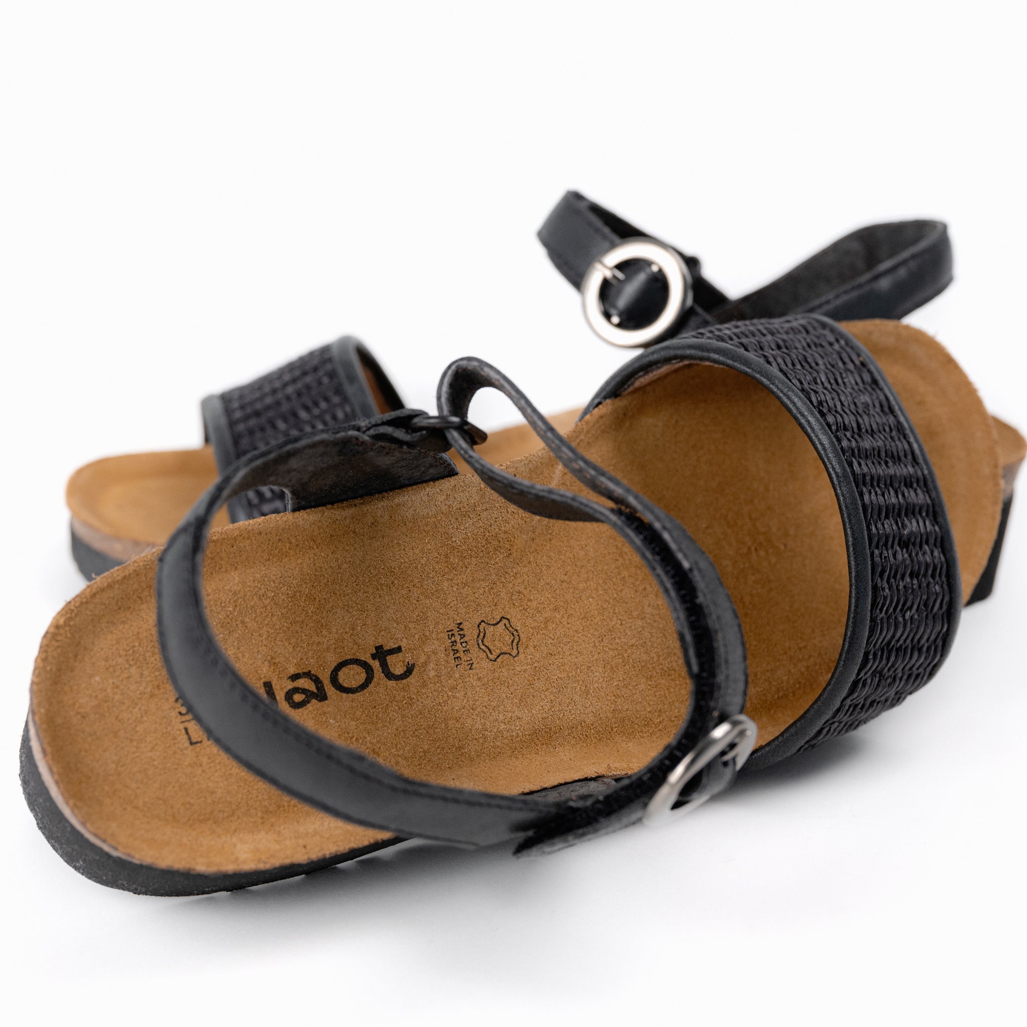 Women's Naot Cecile Sandal in Black Leather/Black Raffia – Plaza