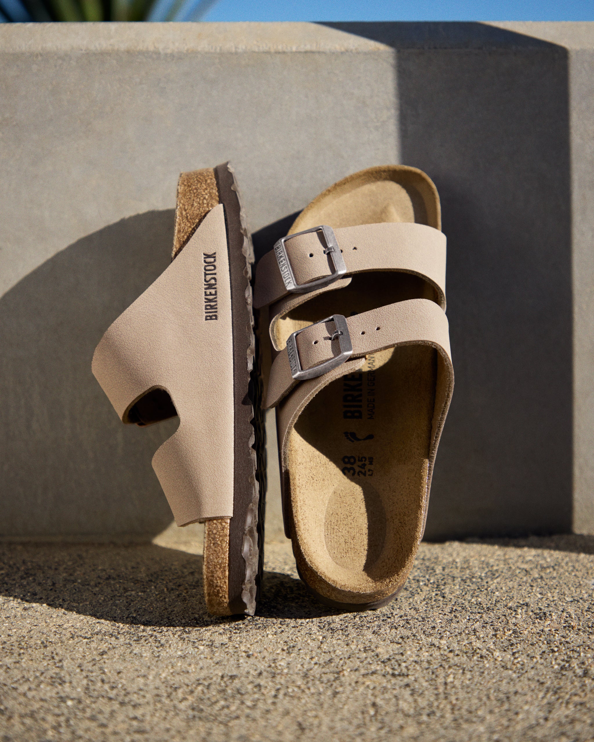 Birkenstock Arizona Birkibuc | Two-Strap Sandals in Gray Taupe