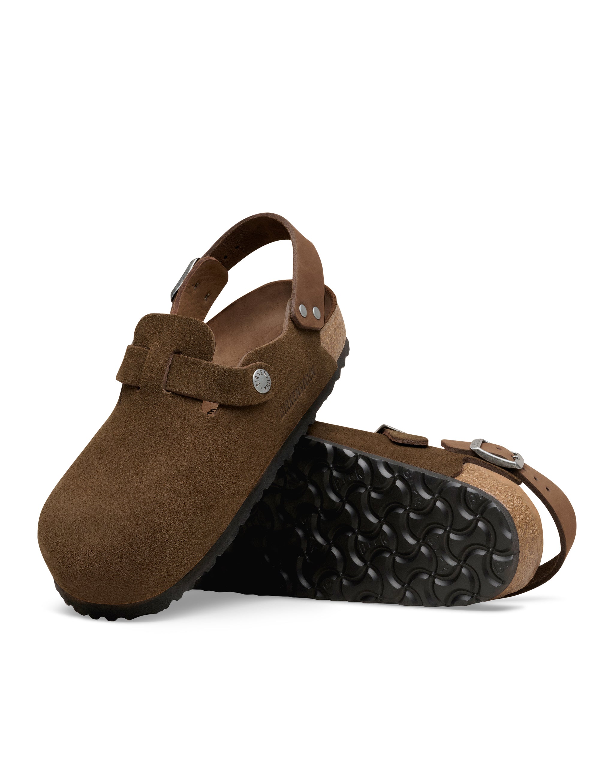Birkenstock Tokio Suede Leather Backstrap Clog in Carafe Brown