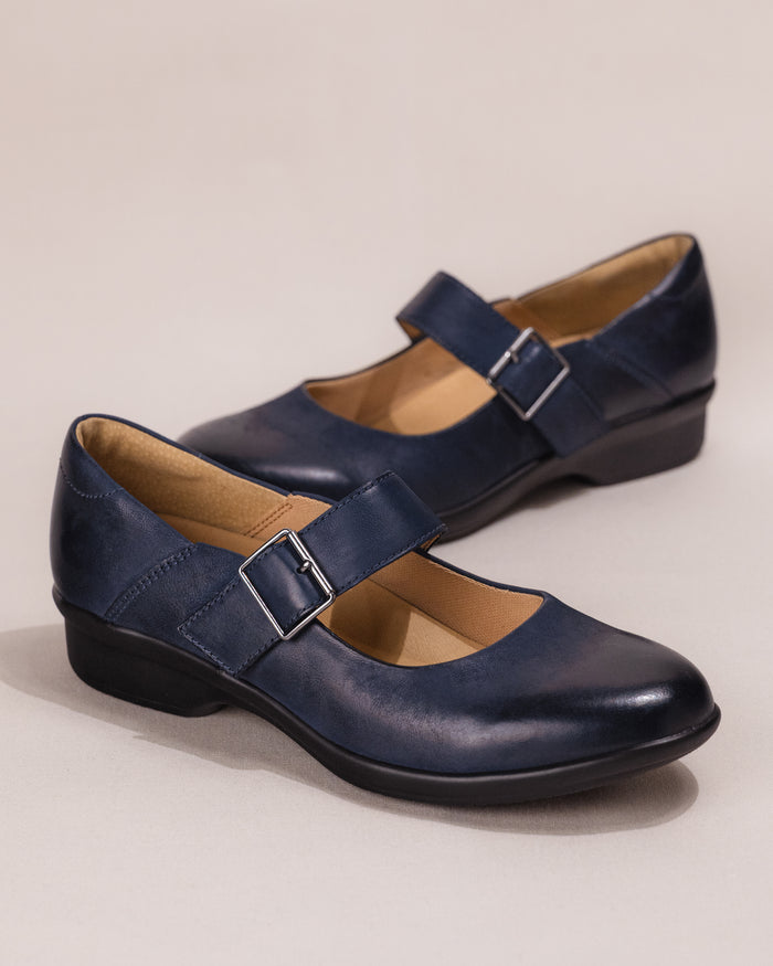 Dansko Collette Mary Jane – Women's Navy Burnished Nubuck Leather Arch Support Shoe