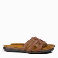 Women's Naot Liv Slide in Caramel Leather - Naot Flat Elegant Collection, Summer Slide