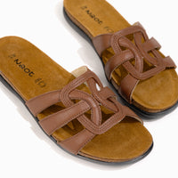 Women's Naot Liv Slide in Caramel Leather - Naot Flat Elegant Collection, Summer Slide, flat sandals