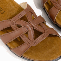 Women's Naot Liv Slide in Caramel Leather - Naot Flat Elegant Collection, Summer Slide, flat sandals