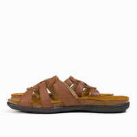 Women's Naot Liv Slide in Caramel Leather - Naot Flat Elegant Collection, Summer Slide, flat sandals