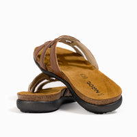 Women's Naot Liv Slide in Caramel Leather - Naot Flat Elegant Collection, Summer Slide