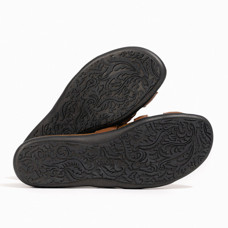 Women's Naot Liv Slide in Caramel Leather - Naot Flat Elegant Collection, Summer Slide, flat sandals